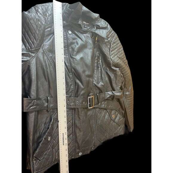 Joe Boxer Black Faux Leather Moto Biker Classic 3x Jacket Tie Waist - Picture 6 of 11